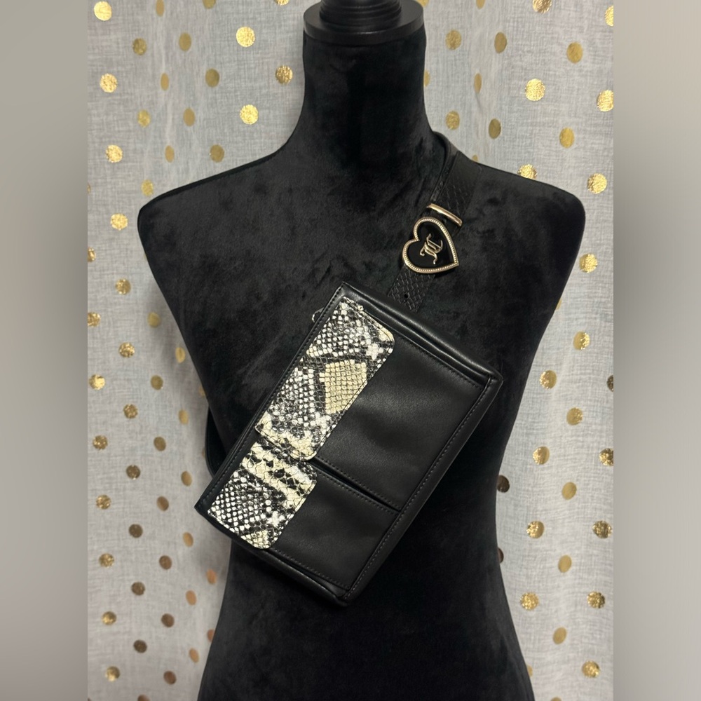 NEW Juicy couture adjustable belt bag black snake skin shoulder waist purse